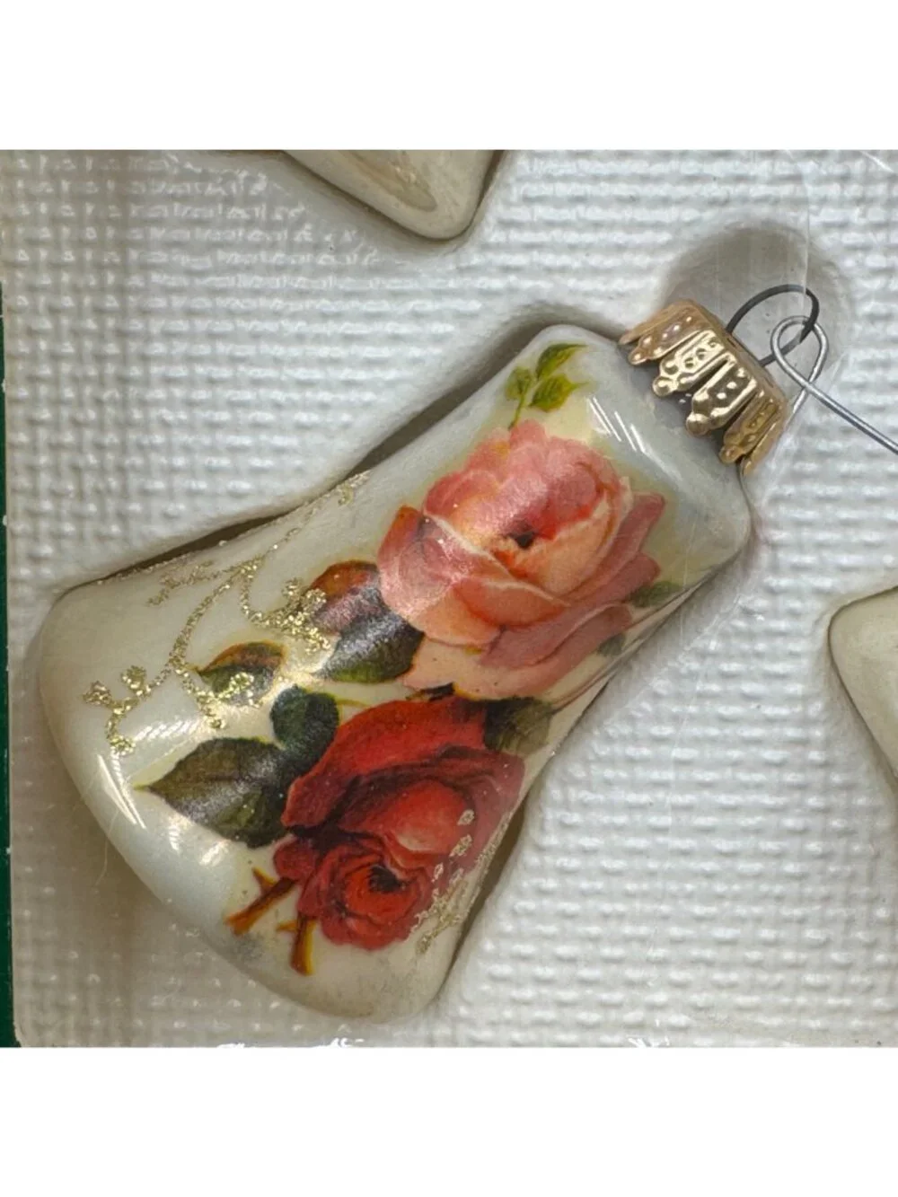 Vintage Hand Decorated Glass Christmas Bell Ornaments 4 Pc Set With Floral